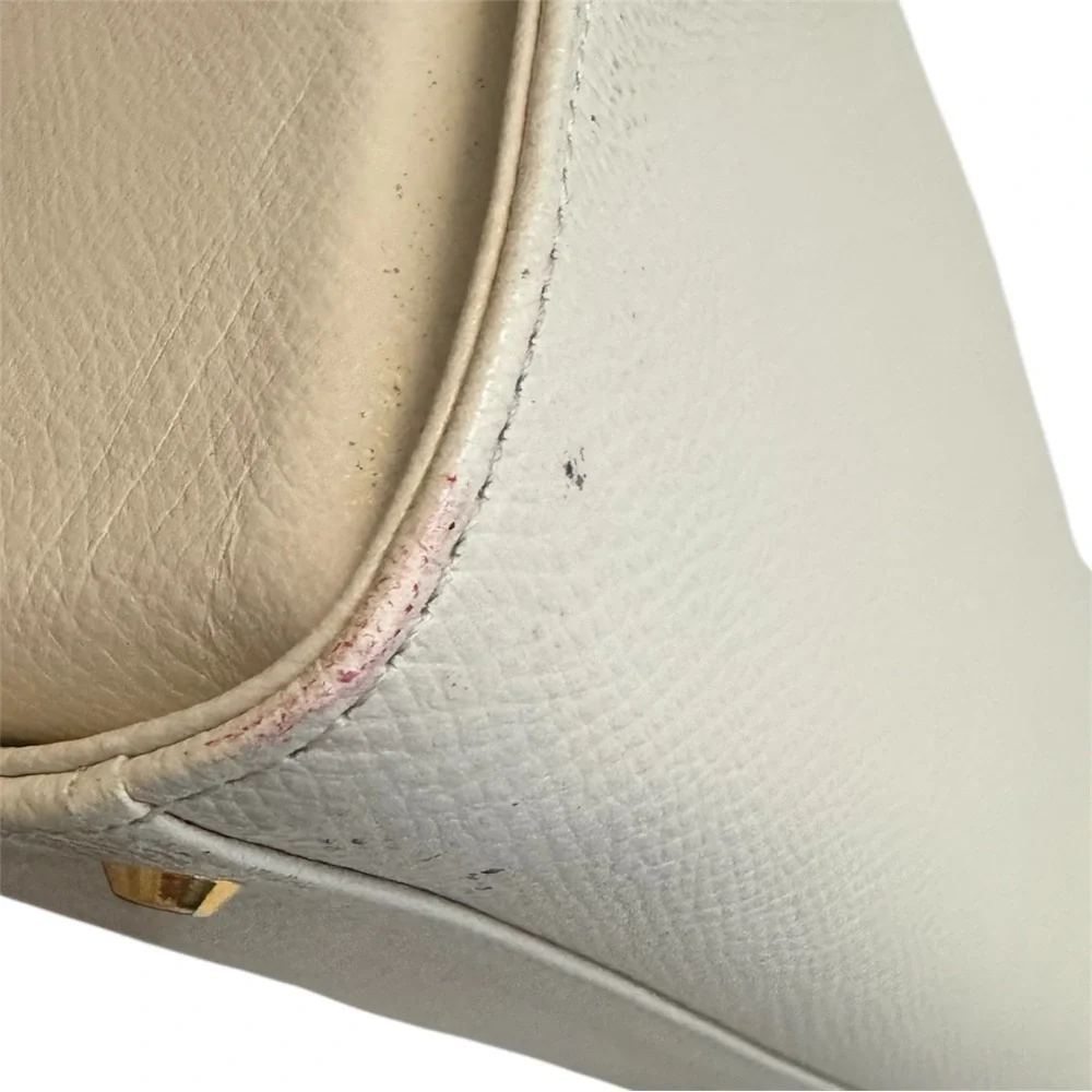 Pierre Cardin Minimalist Preppy Leather Tote Off White Cream 8x10x4 - Picture 8 of 16